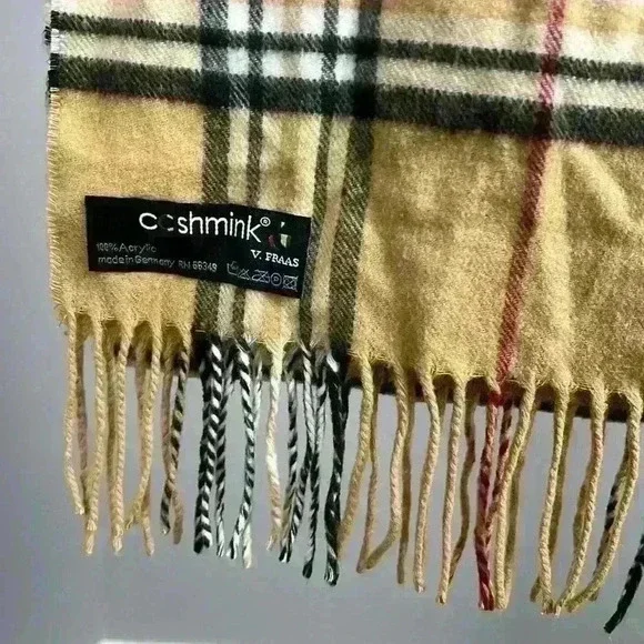 FRAAS PLAID CASHMINK SCARF Color Camel Black Red Cream - Picture 2 of 4